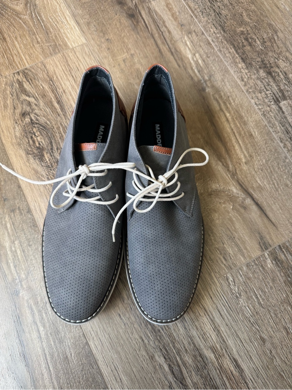 Steve Madden Gray Perforated Chukka Boots with White Laces